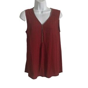 DR2 Daniel Rainn Merlot Blouse Size S Sleeveless Beaded V-Neck High- Low Top NWT